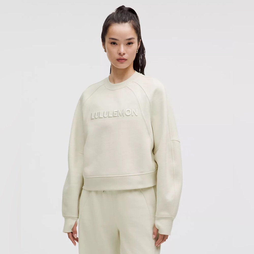 Lululemon Scuba Oversized Crewneck Pullover Sweatshirt Wordmark Bone XL/XXL NWT